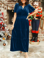 New Women Velvet Tiered Maxi Dress (Buy 2 Free Shipping)
