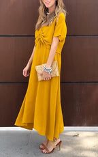 Women's V-neck Solid Color Cotton and Linen Two-piece Suit
