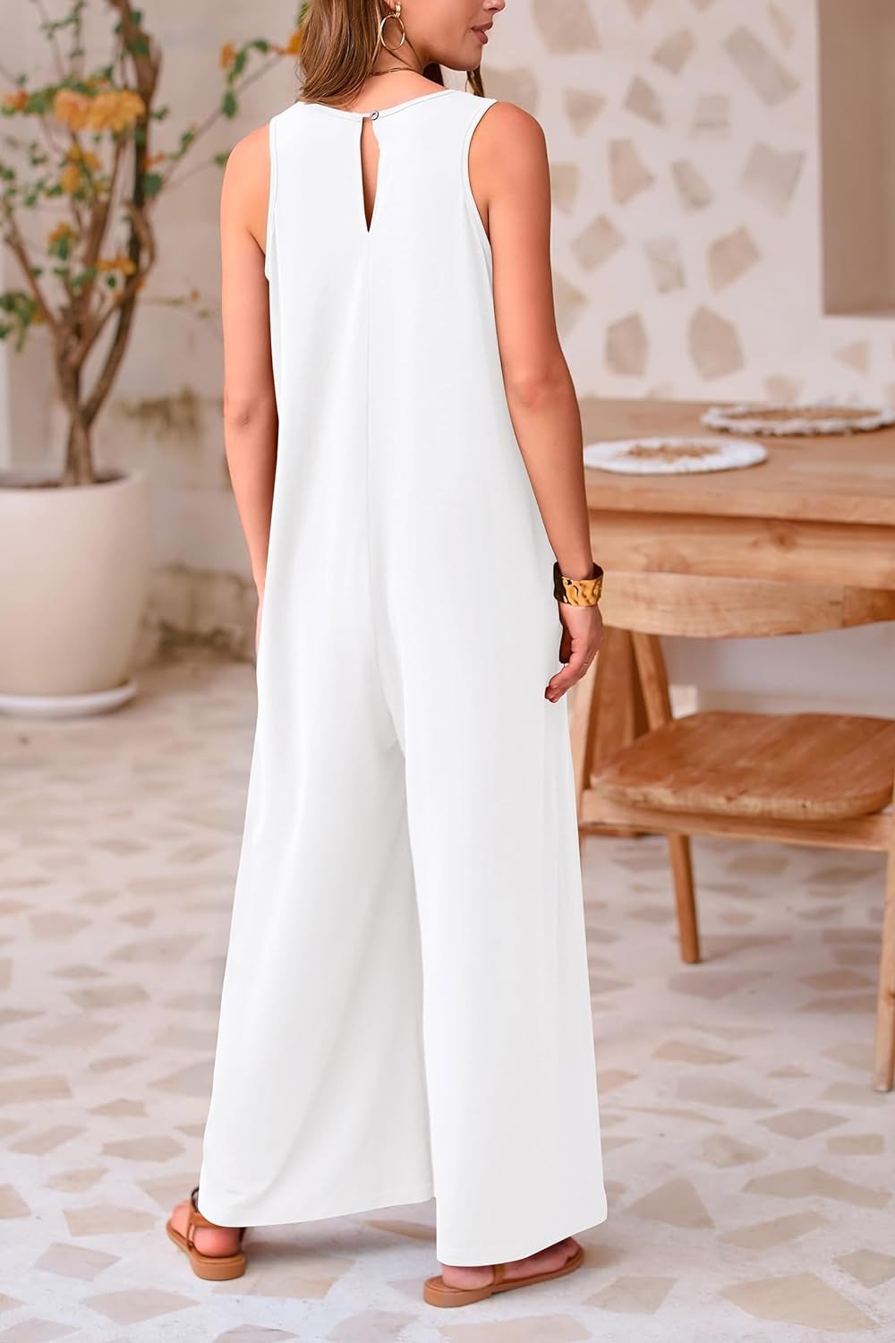 Women's Casual Summer Overall Jumpsuits Sleeveless Tank V Neck Wide Leg Loose One Piece Romper