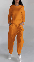 Casual Round Neck Long Sleeve Two Piece Suit