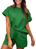 New Women's Solid Textured Drawstring Shorts Set (Buy 2 Free Shipping)