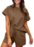 New Women's Solid Textured Drawstring Shorts Set (Buy 2 Free Shipping)