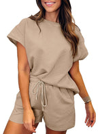 New Women's Solid Textured Drawstring Shorts Set (Buy 2 Free Shipping)