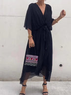 Elegant V-Neck Chiffon Dress – Flowy Summer & Occasion Wear