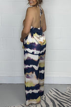 Women's Tie Dye Bow Halter Neck Top & Trouser Co-Ord