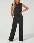 Women's Solid Tank Top & Drawstring Waist Wide Leg Pants Two-piece Set
