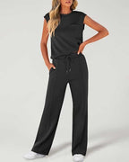 Women's Solid Tank Top & Drawstring Waist Wide Leg Pants Two-piece Set
