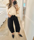 High Stretch Mid-Rise Barrel Jeans Fashion Wide Leg Shape (Buy 2 Free Shipping)