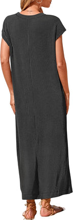 Women's Ribbed Henley Button Up Split Long Dress (Buy 2 Free Shipping)