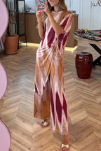 Women's casual tie-dye slit tops and pants two-piece set