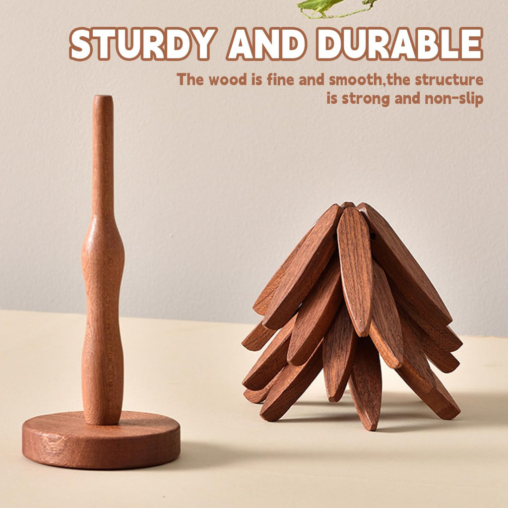 ✨Natural Tree Trivet Set - 4 Wooden Trivets & 1 Stand Like a Christmas Tree