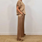 Women's satin short sleeve top and pants two-piece set