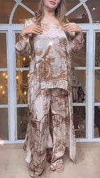 Round Neck Casual Long Sleeve Printed Two Piece Suit