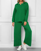 Women's Lapel V Neck Textured Lounge Sets (Buy 2 Free Shipping)