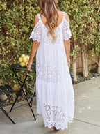 Lace Floral Stitching Off The Shoulder Maxi Dress