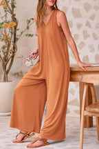 Women's Casual Summer Overall Jumpsuits Sleeveless Tank V Neck Wide Leg Loose One Piece Romper
