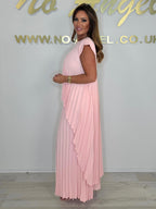 Pleated Two-Piece Set – High-Low Top & Wide-Leg Trousers Casual Outfit