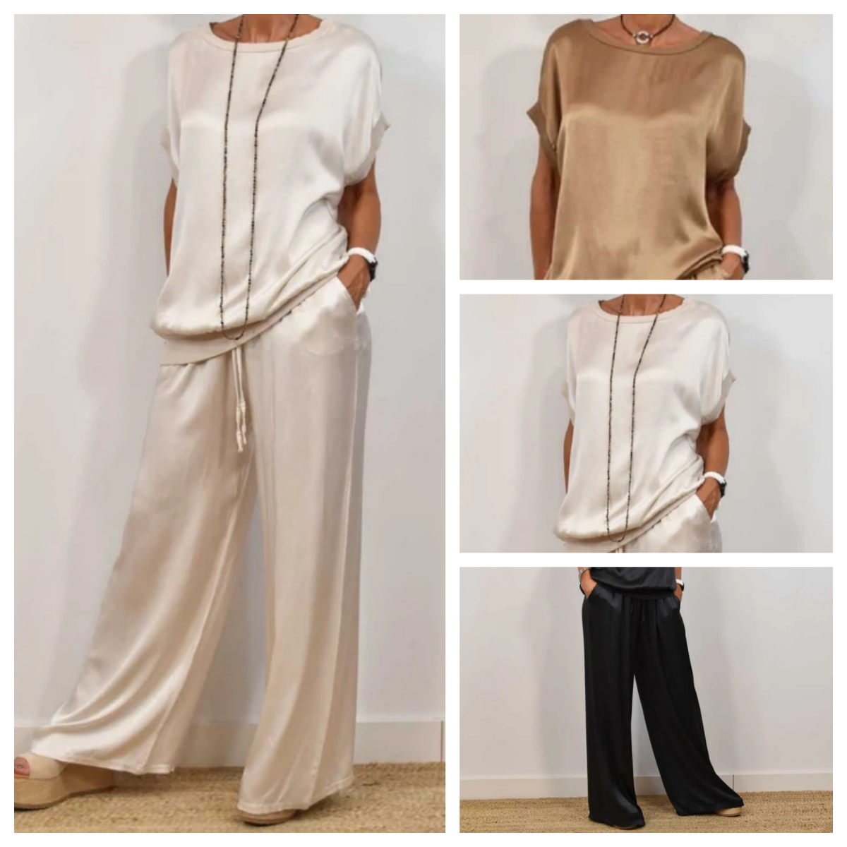 Women's satin short sleeve top and pants two-piece set