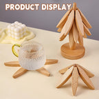 ✨Natural Tree Trivet Set - 4 Wooden Trivets & 1 Stand Like a Christmas Tree
