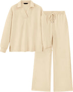 Women's Lapel V Neck Textured Lounge Sets (Buy 2 Free Shipping)