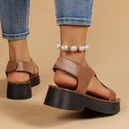WOMEN'S LEATHER PLATFORM WEDGE ORTHOPEDIC SANDALS