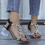 Women's Butterfly  Rhinestone Block Heel Sandals