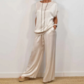 Women's satin short sleeve top and pants two-piece set