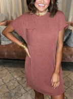 New Ribbed Round Neck Pocket Dress (Buy 2 Free Shipping)