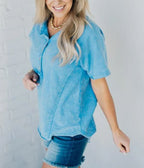 Women's Washed Button T-Shirt (Buy 2 Free Shipping)