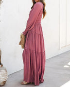 Women's Long Sleeve V Neck Boho Flowy Maxi Dresses (Buy 2 Free Shipping)
