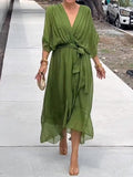 Elegant V-Neck Chiffon Dress – Flowy Summer & Occasion Wear