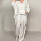Irregular Hem Cotton Linen Short Sleeve Casual 2-Piece Set